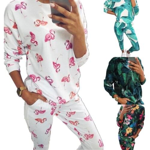 Women Pajama 2-Piece Set Cartoon Cute Patterns Long Sleeve Round Neck Loose Top Short Long Elastic Band Pant Sleepwear Nightwear
