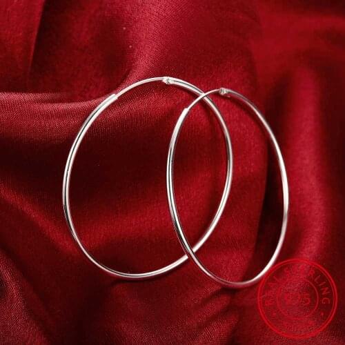 100% 925 Sterling Silver Big Circle Hoop Earrings Minimalist Simple Round Earrings For Women Fashion Party Jewelry CQE710