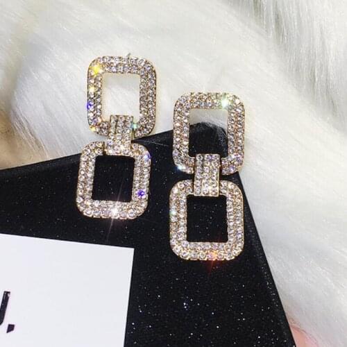 Exaggerated Fashion Crystal Double Heart Earrings Contracted Joker Long Women Drop Earrings Jewelry Elegant Accessories