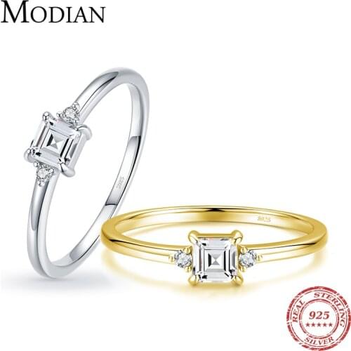 Modian Classic Square Ring Charm 925 Sterling Silver Emerald cut Zircon Finger Rings For Women Wedding Fine Jewelry Wiht Box