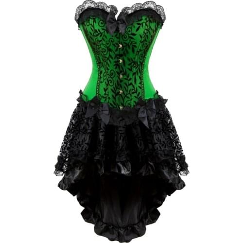 Women Sexy Lace Floral Corset Dress Victorian Fashion Corset Bustier Lingerie Top With Gothic Asymmencial High Low Skirt Set