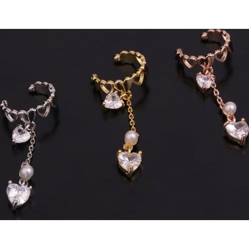 1 PCS Cute Sweet U Shape No Piercing Ear Bone Cuff Clip Earring with Heart Zircon Drop Simple Circle Copper Ear Clip Jewelry