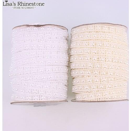 10mm 25m/lot Lace Square Flat Back Plastic Pearl Chain Connection Beads For DIY Garment Accessories Decoration VX19