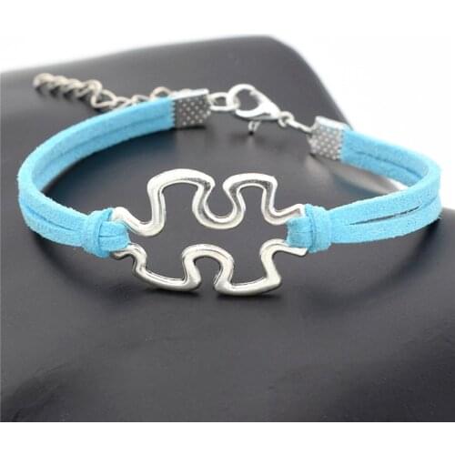 Fashion 10pcs Puzzle Piece Charm Leather Bracelets Autism Awareness Bracelet Bangle Chain Friends Jewelry Gifts