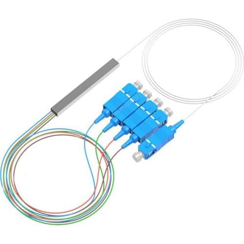 10pcs/lot SC UPC 0.9mm 1m SM Steel Tube 1x4 Mini Blockless SC/UPC 4 Ports Fiber Optic PLC Splitter