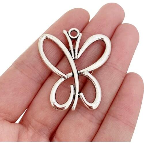 10 x Tibetan Silver Double Sided Hollow Butterfly Charms Pendants for Necklace Jewelry Making Findings 40x35mm