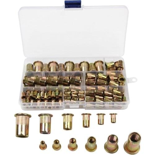 150PCS Mix-size Carbon steel Rivet Nuts Flat Head Rivet Nuts Set M3 M4 M6 M8 M10 Nuts Insert Riveting Set