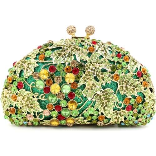 18x10CM Green Grape Rhinestone Bag Corrugated Metal Crystal Dinner Bag Diamond Bag Women Clutch Bag a6894