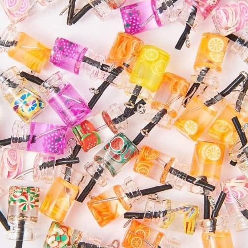 200pcs Resin Imitated Glass Clear Cup Bottle Miniature Charms Fruit Juice Pendants Bulk for Girls Kids Jewelry Making DIY Crafts