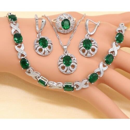 2019 New Blue Zircon Sterling Silver Jewelry Set for Women with Bracelet Earrings Necklace Pendant Ring Birthday Gift