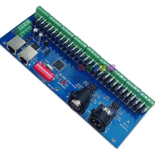 27CH DMX RGB LED Controller DMX512 9 Output F LED Strip Module RJ45 Input 7-24V WS-DMX-27CH-RJ45