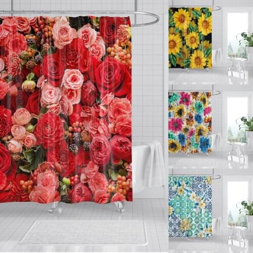 3D Print Flower Shower Curtain Psychedelic Sunflower Rose Hang Curtain Bathroom Accessories Decoration