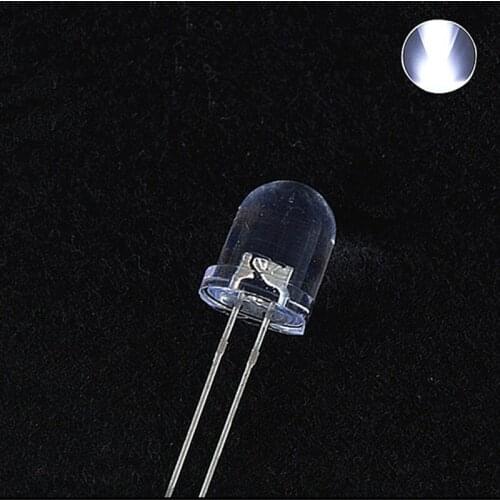 500PCS 8mm White Long Leg Ultra Bright Clear Lens Round LED Light Emitting Diode Lamp