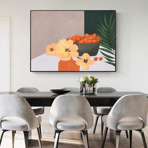 Abstract Leaf Flower Canvas Painting Fruit Oranges Wall Art Print Nordic Poster Wall Pictures For Kitchen Dining Room Decoration