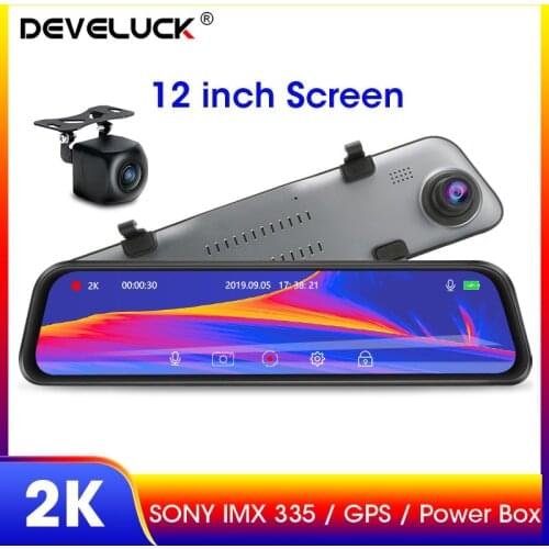 Develuck 12"Original 2k Car DVR Stream Media GPS Ultra HD Night Vision Dash Camera Dual Lens Parking Monitor Loop Recording