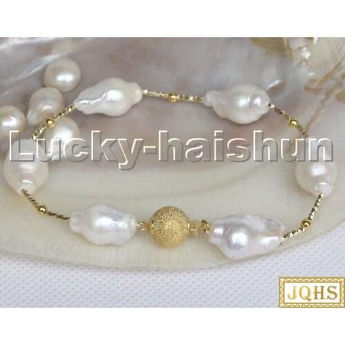 Super Luster Baroque 8" 23mm white Reborn keshi pearls Bracelet filled gold clasp c230