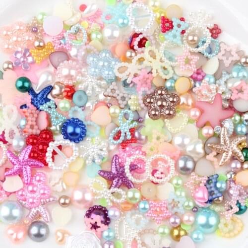 40g Random Multi-size ABS Imitation Pearl Beads Half Round Pearls Seastar Bow Rose Rhinestone Flat Back Pearls Bead Loose Beads