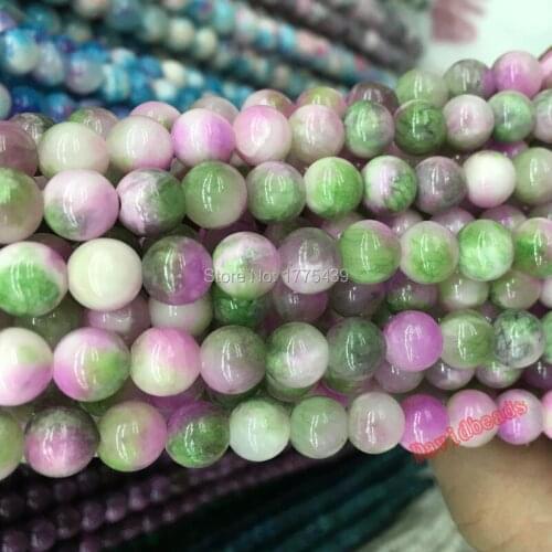 Free Shipping 6 8 10 12mm Natural Stone Beads Dyed Simply Purple Green White Color 15.5" Fashion beads for jewelry making