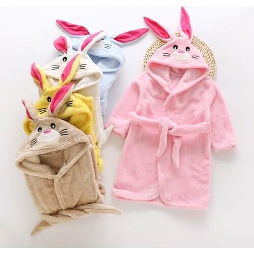 Childrens Dressing Gown Flannel Baby Bathrobe Long Sleeve Hooded Kids Bath Robe Lovely Cartoon Animal Robes Boy Girls Pajamas
