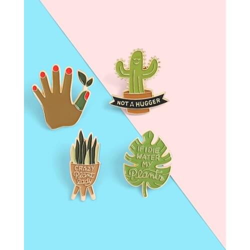 Plant Idea Enamel Pin Custom Sansevieria Monstera Cactus Hug Brooches Shirt Lapel Bag Badge Jewelry Gift for Kids Friends