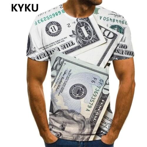 KYKU Brand Dollar T-shirt Men Money Tshirts Casual Hip Hop Anime Clothes Harajuku Shirt Print Mens Clothing Hip hop New Style