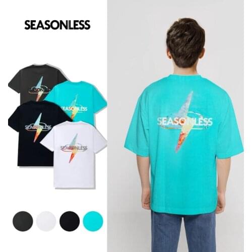 SEASONLESS Basic Heavy Cotton T Shirt For Men Streetwear Ins Fashion Print T-shirt 2021 New Oversized Lighting