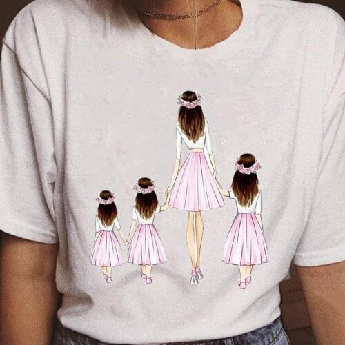Women Cartoon Daughter Cute Mama Love Family Mom Mother T Top Shirt Fashion Tee Print Female Graphic Short Sleeve T-Shirts