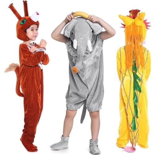 Kids Girls Boys Animal Plush Hooded Jumpsuit Cosplay Halloween Costume Cartoon Elephant Dragon Bee Squirrel Onesie Costume