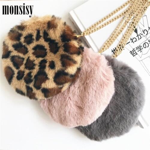 Monsisy Faux Fur Wallet Women Coin Purse Girl Small Change Purse Coin Box Winter Leopard Coin Pouch Zipper Round Ladies Wallets