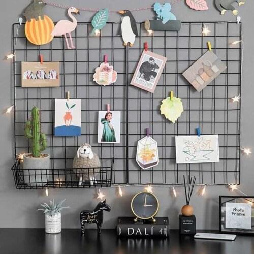 Ins Nordic Home Wall Decoration Iron Grid Decor Photo Frame Postcards DIY Wall Art Display Storage Rack Holder Shelf Organizer