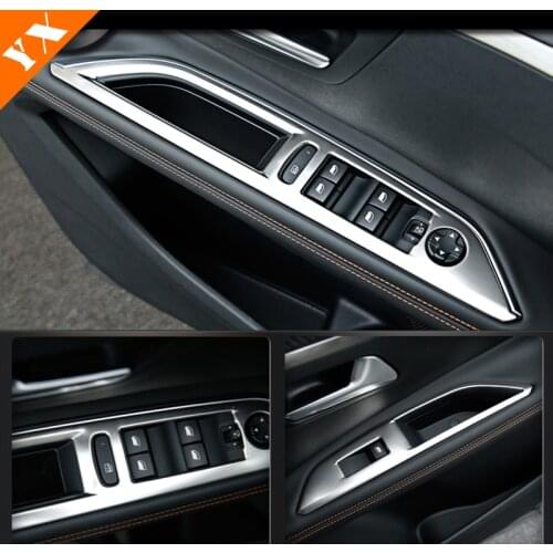 Stainless steel For Peugeot 3008 GT 2017 2018-2021 Accessories Car Window Switch Cover Window Control Panel Trim Car Styling LHD