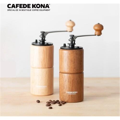 CAFEDE KONA Manual Coffee Grinder Portable Mini Wooden Coffee Milling Machine Adjustable Coffee Bean Mills for Office Kitchen