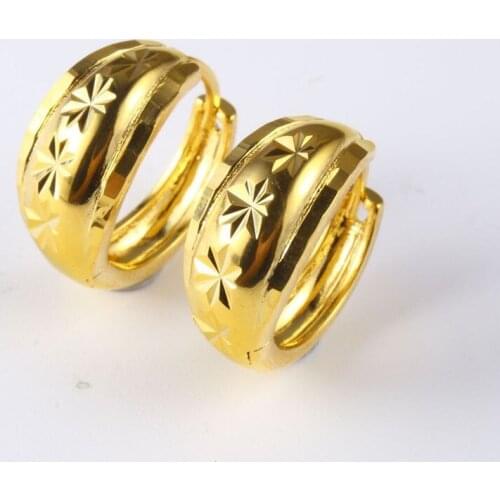 Stars Carved Earrings 24K Gold Classic Womens Hoop Earrings Accessories Gift Diameter 20mm