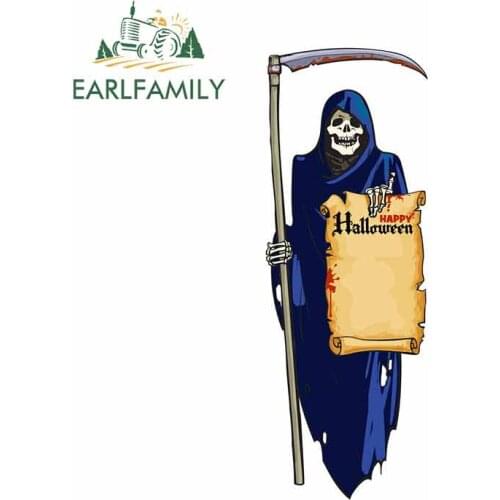 EARLFAMILY 13cm x 4.7cm for Cute Laughing Skeleton Death with Scythe Personality Creative Car Stickers Fashion Fine Decal