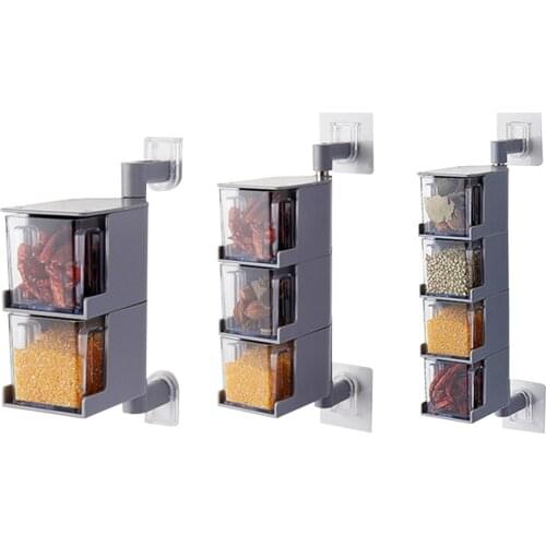 Rotating Wall Seasoning Jar Box Salt Sugar Spices Storage Hang Condiment Shelf Closet Clothes Glass Mug Shelf Hanger
