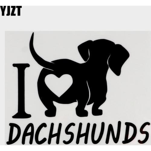 YJZT 14.8CMX11.5CM Fun I love Dachshunds Vinyl Animal Car Sticker Decal Black/Silver 8C-0109
