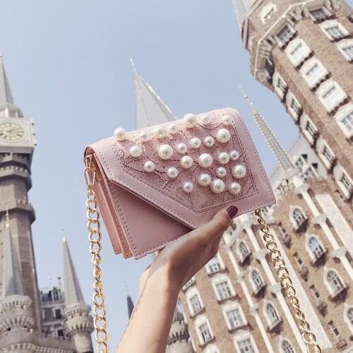 Flower Pearl Tote Bag Female 2019 Summer New Quality PU Leather Womens Designer Handbag Chain Shoulder Messenger Bags X1-94