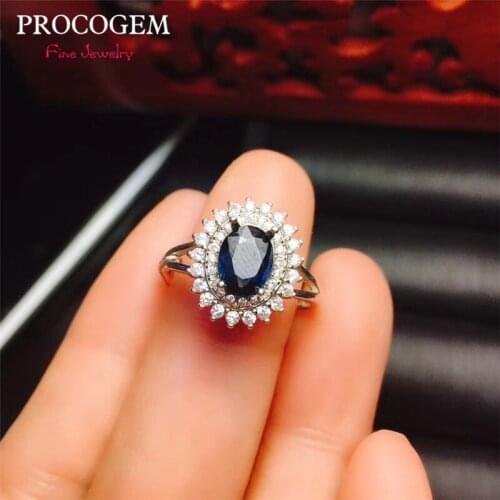 Natural Sapphire Rings for women Anniversary gifts 6x8mm 1.55Ct Genuine blue gems New fine Jewelry 925 Solid silver #631