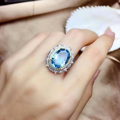 Shilovem 925 sterling silver Natural blue topaz Rings pendants fine Jewelry women wedding open send necklace new mtz1014398agb