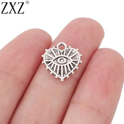 ZXZ 20pcs Tibetan Silver Tone Eye Heart Shape Charms Pendants Beads for DIY Jewelry Making Accessories