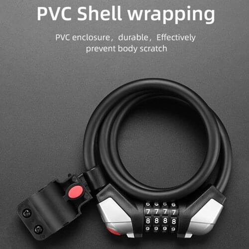 1.5m 4-Digit Resettable Combination Code Bicycle Chain Flexible Cable Lock with Light Bicycle Lock Bicycle Cycling Security Lock