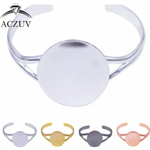 ACZUV 50pcs 25mm Flat Pad Round Cabochon Base Settings Cuff Bracelet Blanks Bezel Bangle Bracelet Blank BBS028