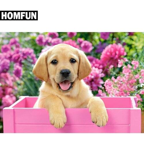HOMFUN Full Square/Round Drill 5D DIY Diamond Painting "Dog & Flower" Embroidery Cross Stitch 5D Home Decor Gift