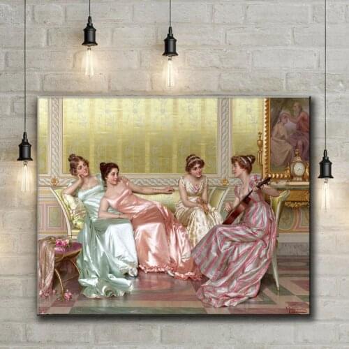 Free shipping classical court figure women music oil painting canvas printings printed on canvas wall art decoration picture