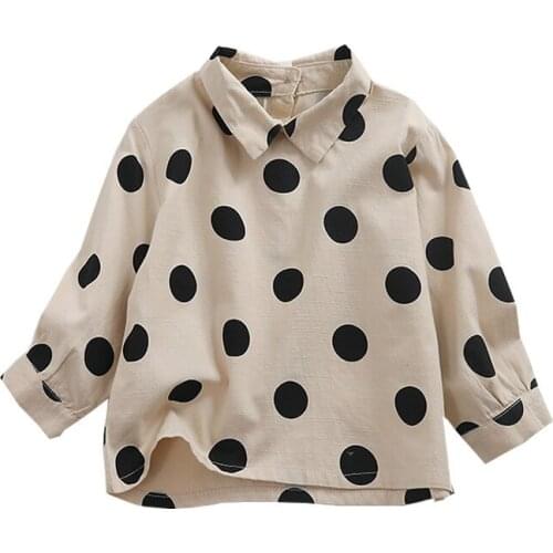 Baby Girls Blouses Kids Long Sleeve Shirt for Girl Polka Dot Blouse for Girls Spring Autumn Cotton Lapel Korean Toddler Clothes