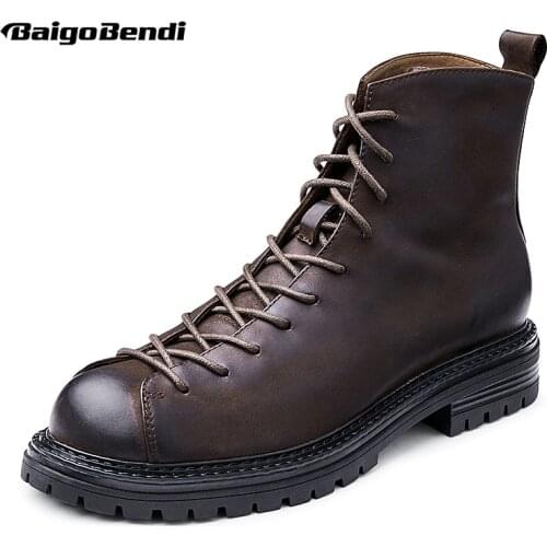 New ARRIVAL Mens Genuine Leather Retro Ankle Boots Soldiers Comfort Short Boots Trendy Cool Boy Shoes Autumn