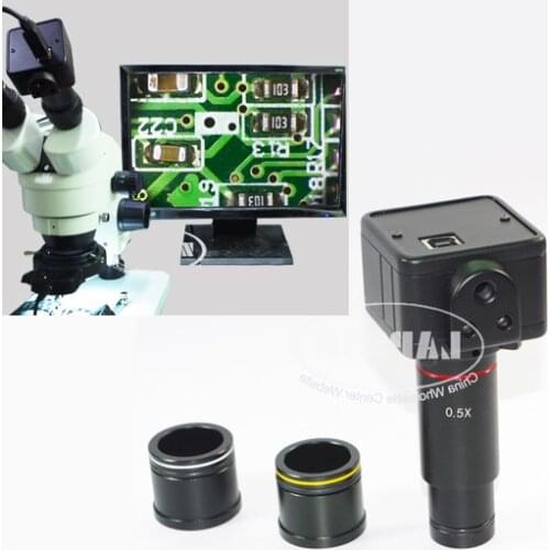 Lapsun 5MP USB Microscope C-Mount Digital Eyepiece Camera Kit System + 0.5X Adapter 23mm 30mm 30.5mm Relay Lens