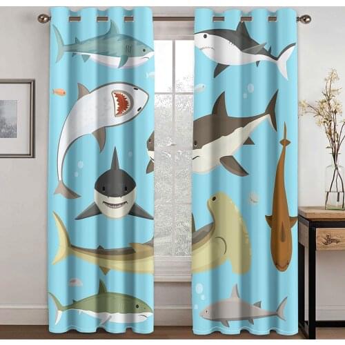 Home Living Room Shading Decoration Curtain Home Textile Decoration Bedroom Curtains Undersea Shark Pattern 3D Printing