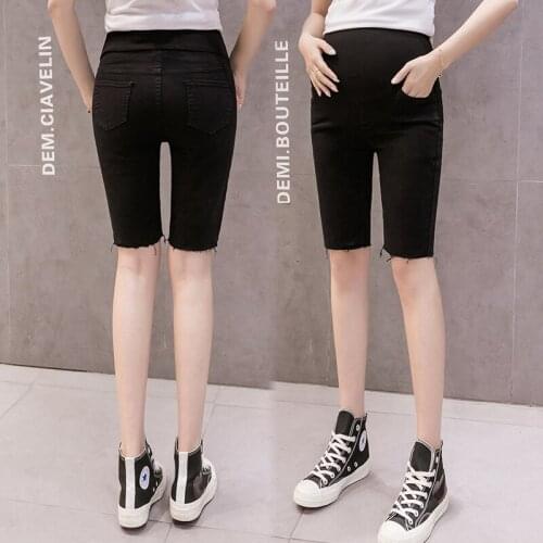 Pregnant womens denim shorts wear belly lift bottoming pants Five-point trousers summer thin fashion trousers
