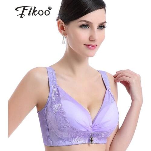 Fikoo Women Sexy Wire Free Plus Size Bra C D Cup Push up Comfort Intimates Brassiere Lingerie Big Size 44D 46D Underwear